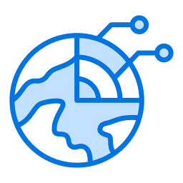 A dark and light blue line icon of a globe with a quarter cut away shows the inside layers of the Earth with lines pointing to the core.